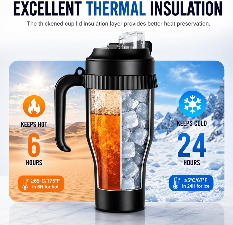 40oz Stainless Steel Tumbler with Handle & USB Fan 5000mAh Insulated Leak  Cup1