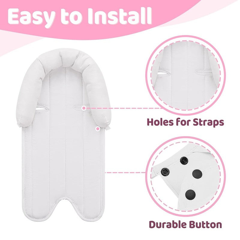 Infant Car Seat Insert Soft Minky 2 in 1 Reversible Baby Body Support Pink/White4
