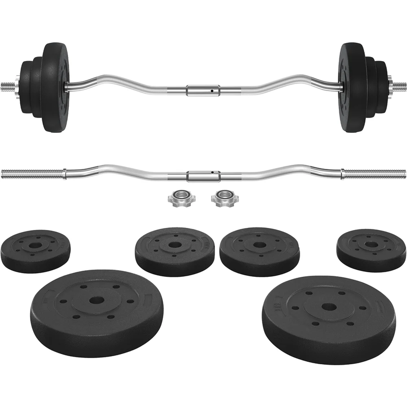44 Lb Barbell Weight Set with Plates and Detachable Curl Bar, Black0
