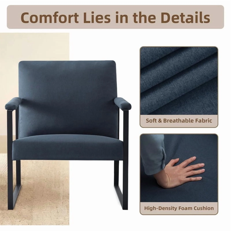 Metal Frame Accent Armchair with Ergonomic Cushioning, Upholstered Armrests up t4