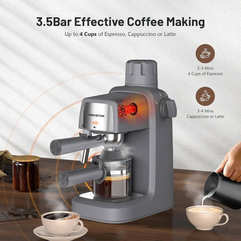 3.5 Bar Espresso Machine 800W 4-Cup Compact with Milk Frother1