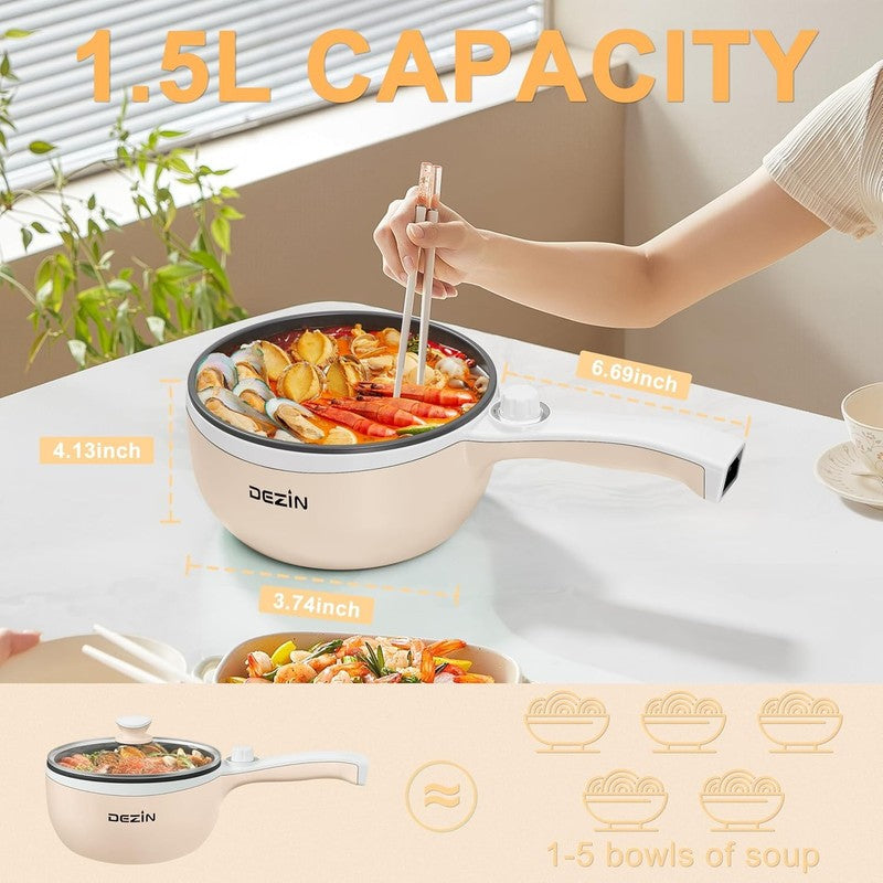Electric Hot Pot 1.5L Mini Non Stick Sauté Pan Adjustable Power Portable3