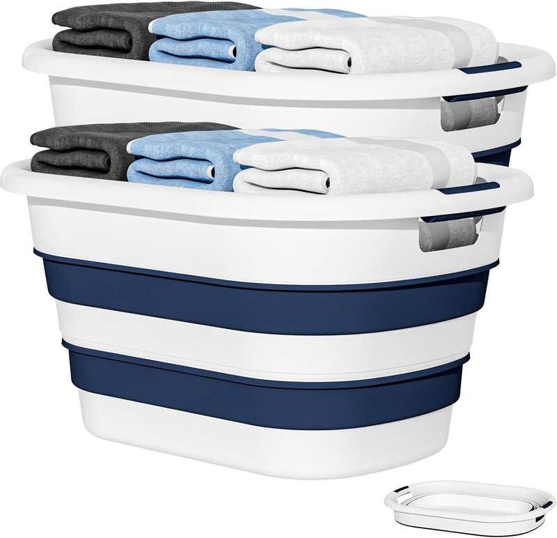 43L Collapsible Laundry Baskets 2-Pack Blue Foldable Hamper Storage8