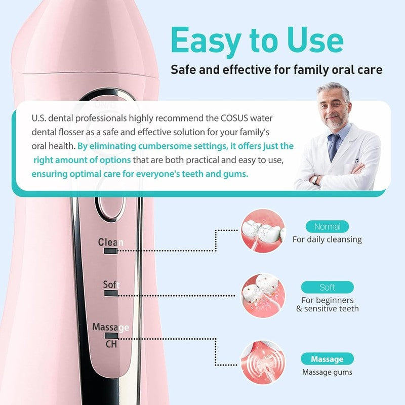 Portable Cordless Water Flosser - Rechargeable IPX7 Teeth Cleaner in Pink4