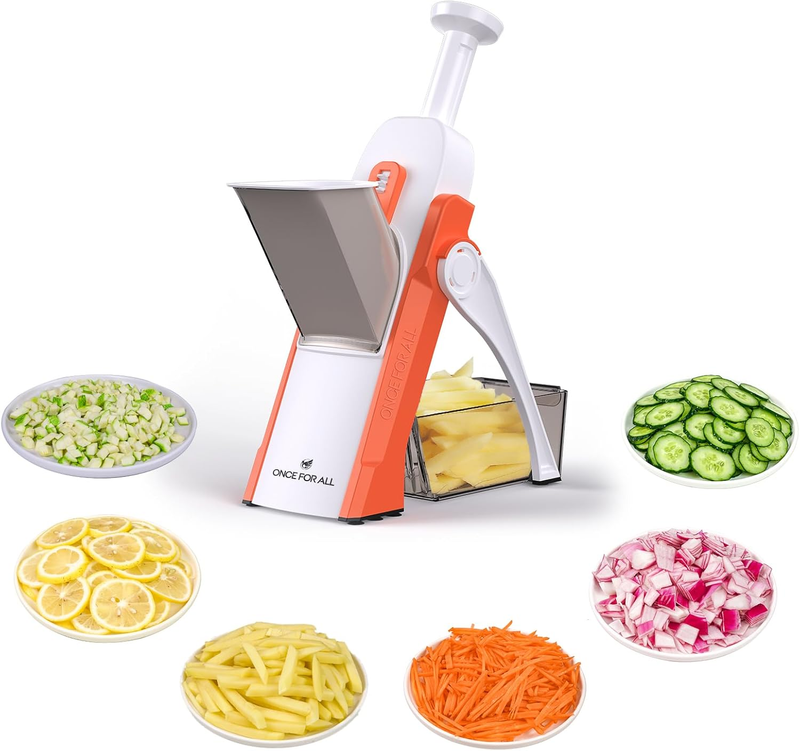 Safe Mandoline Slicer 5 in 1 Vegetable Cutter, Strips Julienne Dicer Adjustable 10