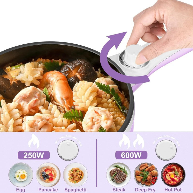 Electric Hot Pot 1.5L Steamer Non Stick Sauté Pan Noodle Cooker Power Control4