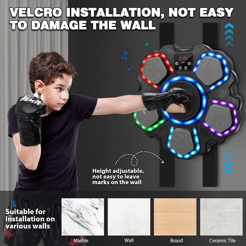 Music Boxing Machine Bluetooth Punching Target Wall Mount w/ Gloves Kids5