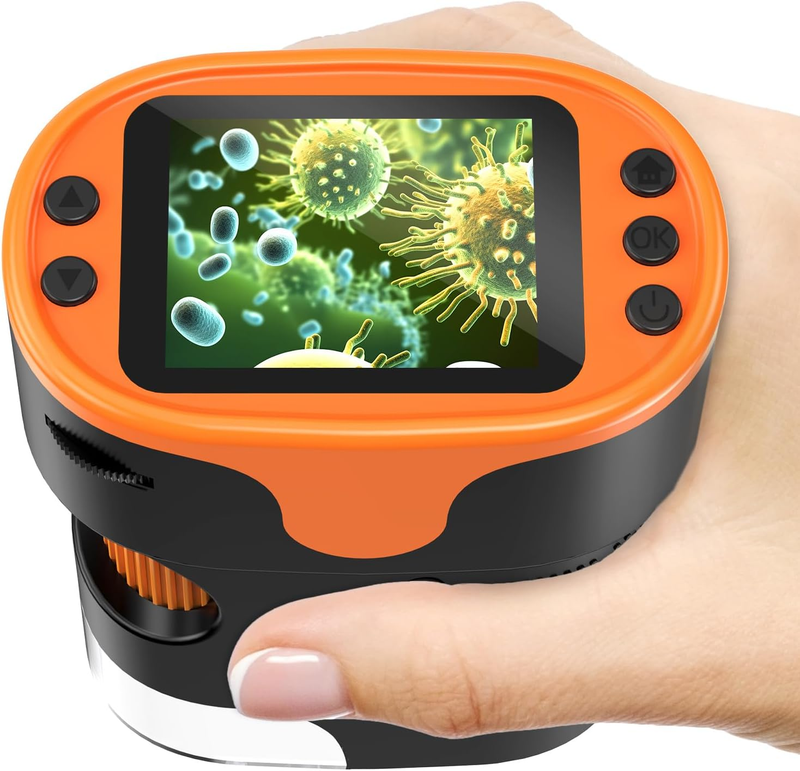 Kids 1000X Digital Handheld Microscope 4K, 2" Screen, Rechargeable w/Slides10