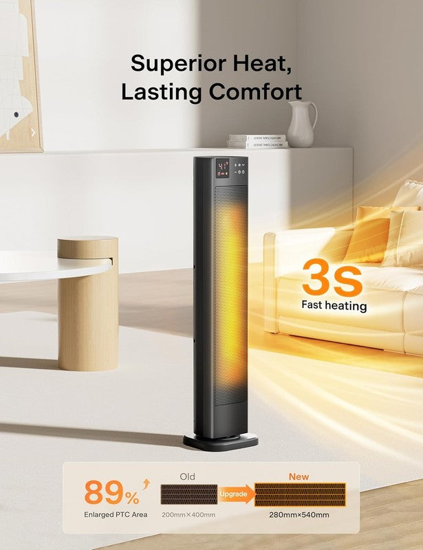 30” Ceramic Tower Space Heater with Adjustable Thermostat for Large Room, 75° Os1