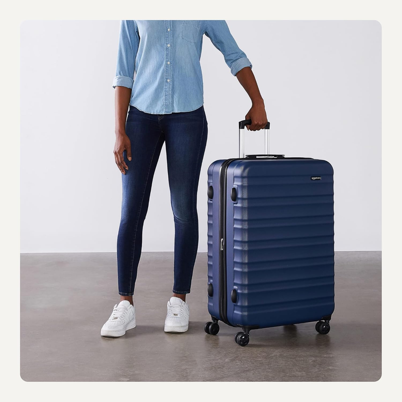 30in Large Checked Hardside Luggage Expandable Spinner Navy Blue2