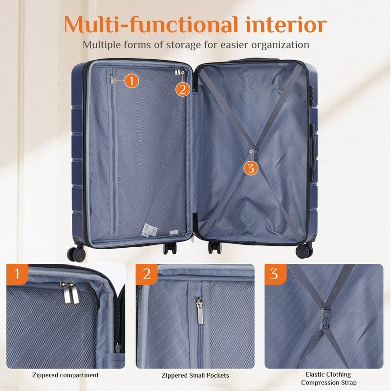 3-Piece Hard Shell Luggage Set ABS Expandable Spinner TSA Lock Blue4