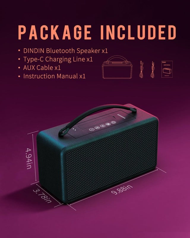Portable Bluetooth Speaker 80W, 20H Playtime, Bass, AUX, USB, TWS, Vintage Black7