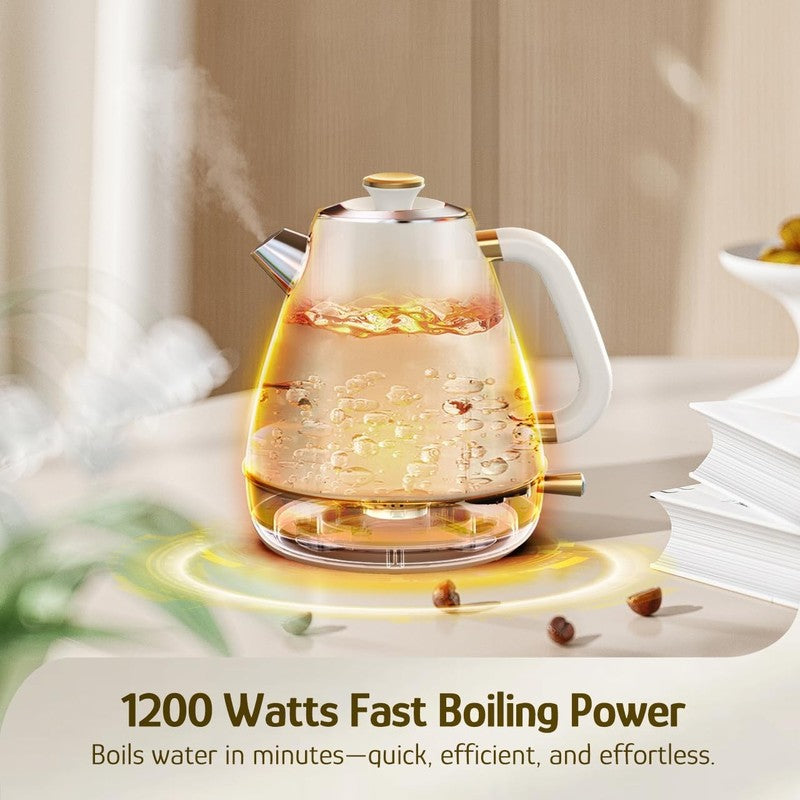 Retro Electric Kettle 1.7L 1200W Stainless Steel w/ Thermometer Pearl White4