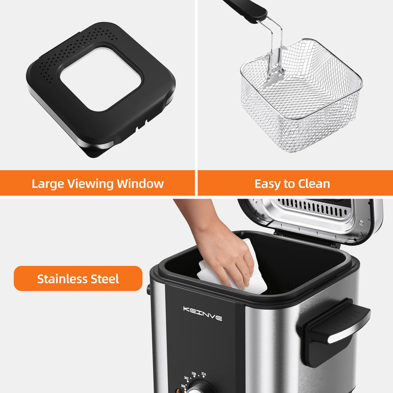 1.5L Deep Fryer w/ Basket, 900W, Temp Control, Easy-Clean Pot, Stainless Steel4