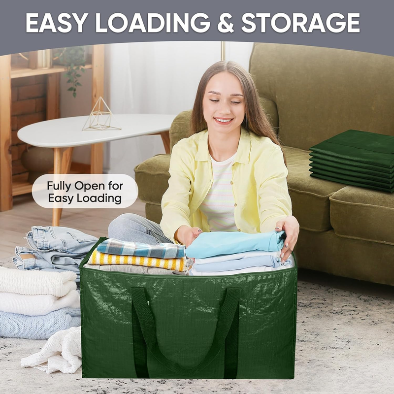 6 Pack Extra Large Heavy Duty Moving Bags Zipper Storage Totes Olive6