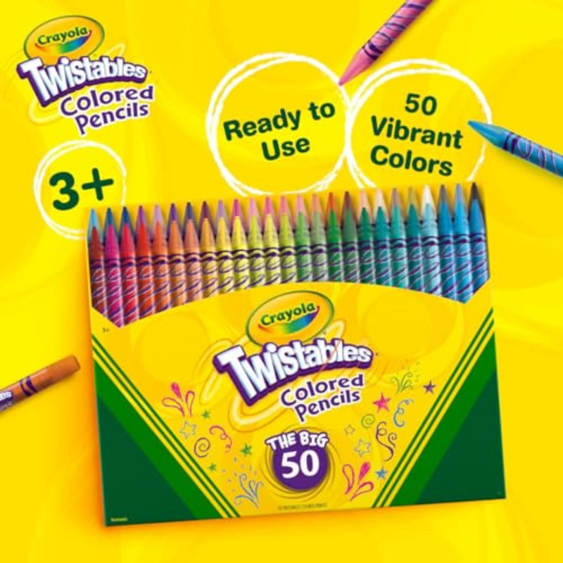 Twistables Colored Pencil Set (50Ct), Stocking Stuffer for Kids & Teens, No Shar5