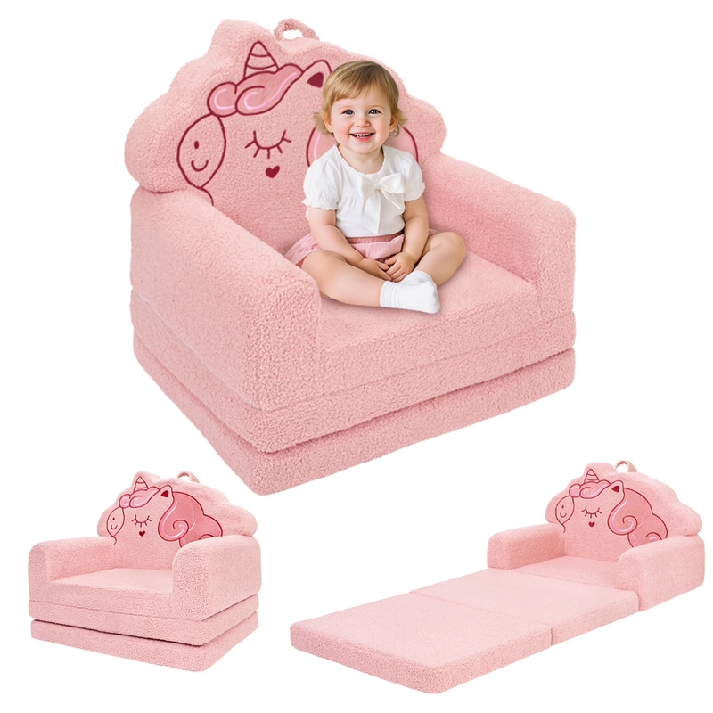 Beavtaens Toddler Couch Pink Unicorn 53" Extra Large 2 in 1 Flip Open Kids Sofa9