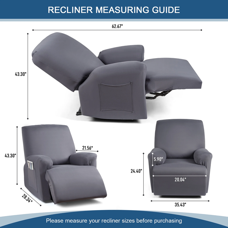 3-Piece Light Gray Recliner Chair Slipcover Stretch Couch Sofa Cover1