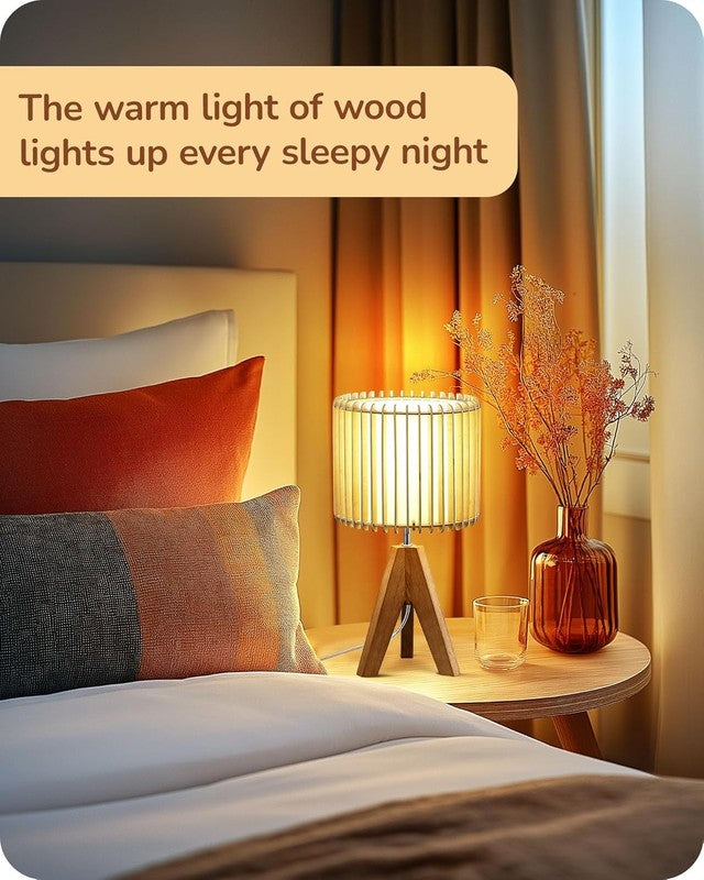 Small Table Lamp Wood Tripod Bedside Lamp Boho Nightstand E26 14.17in5
