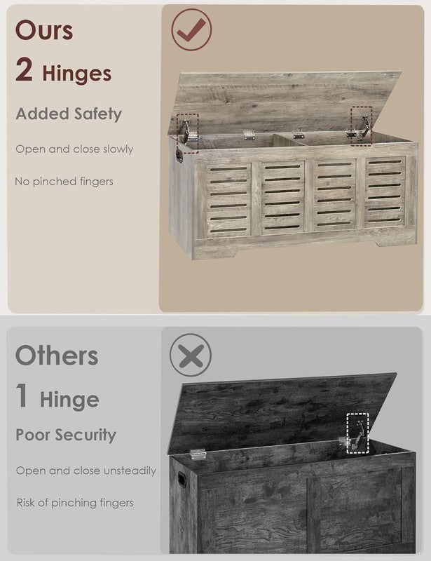 47.3'' Wooden Toy Box Storage Chest Flip Top Entryway Shoe Bench Gray Wash3