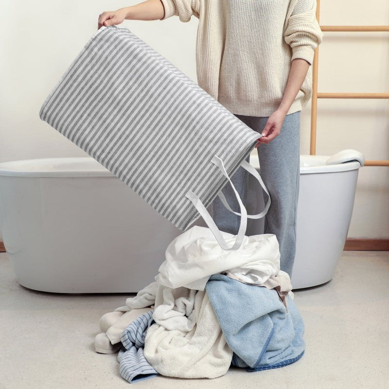 80L Freestanding Laundry Hamper w/ Handle, Collapsible Cotton Basket – Grey5