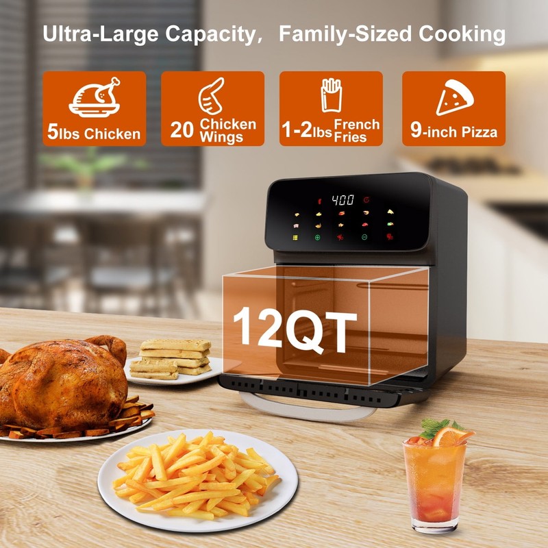 Air Fryer 12QT Convection Oven with 10-In-1 Multi Function, Visible Window and T4