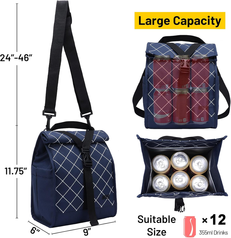 Insulated Roll Top Lunch Bag for Women Men Foldable Tote w/ Shoulder Strap6