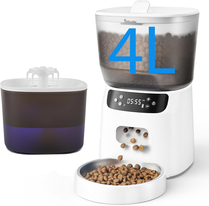 Automatic Cat Feeder and Water Fountain, 4L Pet Food Dispenser with 2L Filter9