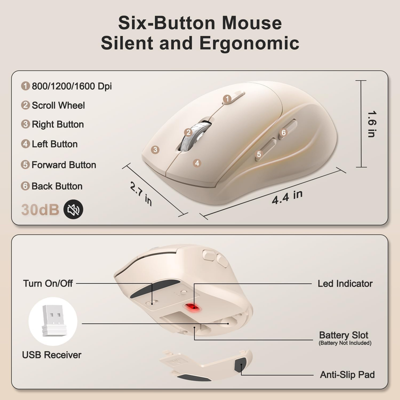Wireless Keyboard Mouse Set Wrist Rest Silent 6 Button Mouse Milk Tea3