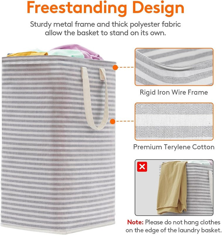 2 Pack 80L Laundry Hampers, Large Collapsible Clothes Baskets with Handles, Grey1