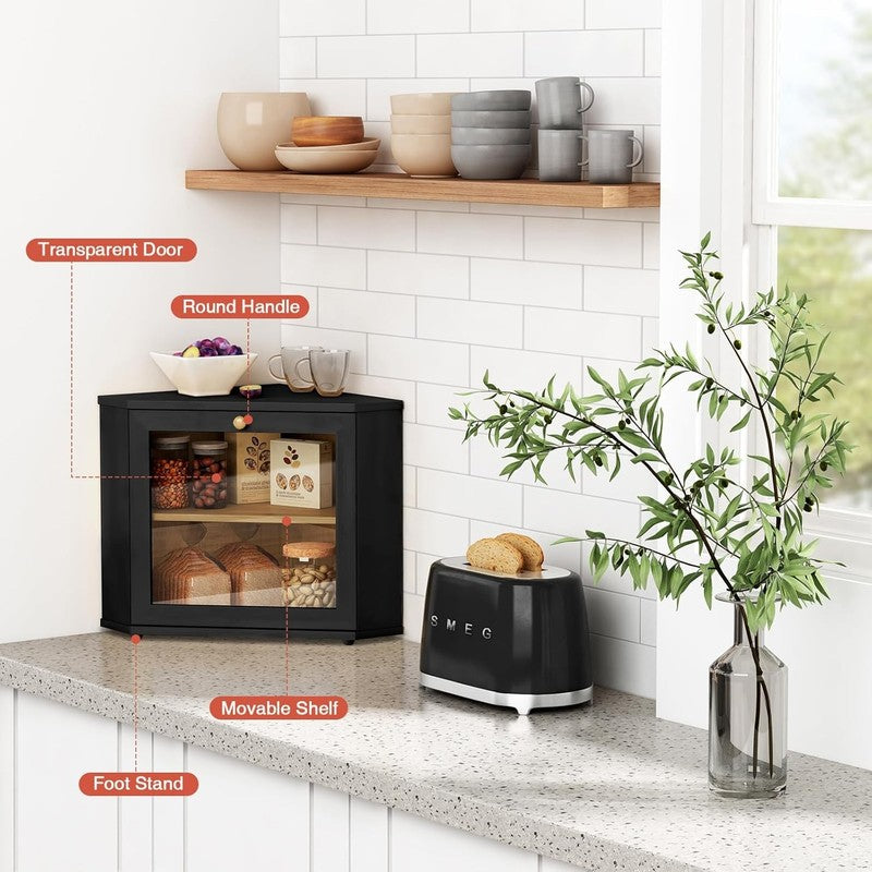 Black Corner Bread Box 2-Layer Under-Cabinet Bread Storage Container4