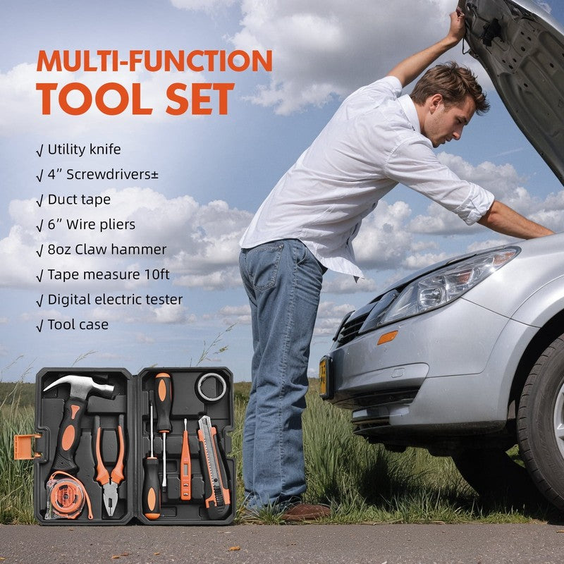 Car Emergency Kit with Portable Air Compressor, First Aid Kit, Jumper Cables & R8