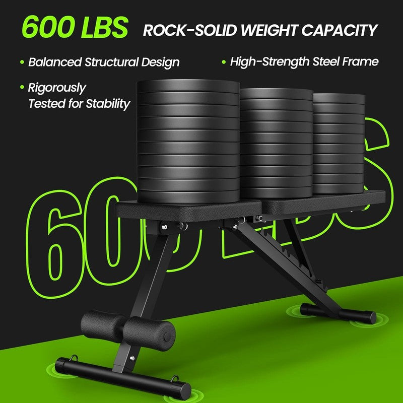 Foldable Weight Bench 600LBS Incline Decline Flat Home Gym Workout1