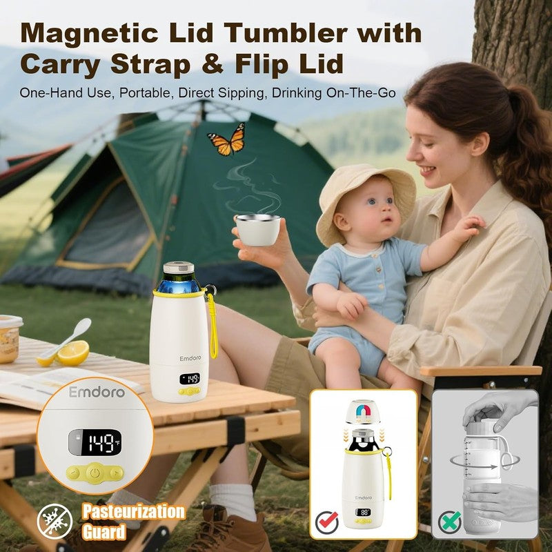 Portable Baby Bottle Warmer Fast 1.5min 98-212°F Wireless Travel3