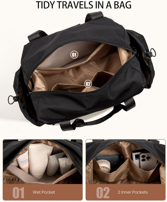 Travel Duffel Bag Women Weekender 38L Overnight w/ Shoe Compartment 2Pc5