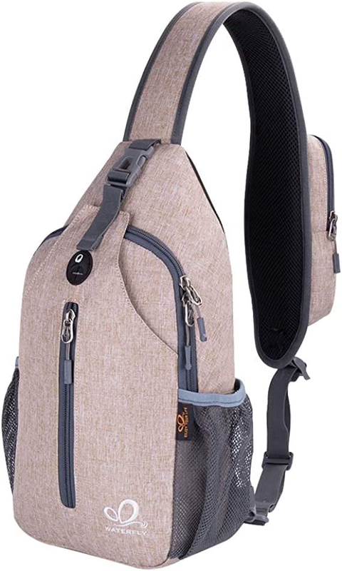 Unisex Hiking Travel Nylon Sling Bag Cross Body Shoulder Chest Bag,Khaki0