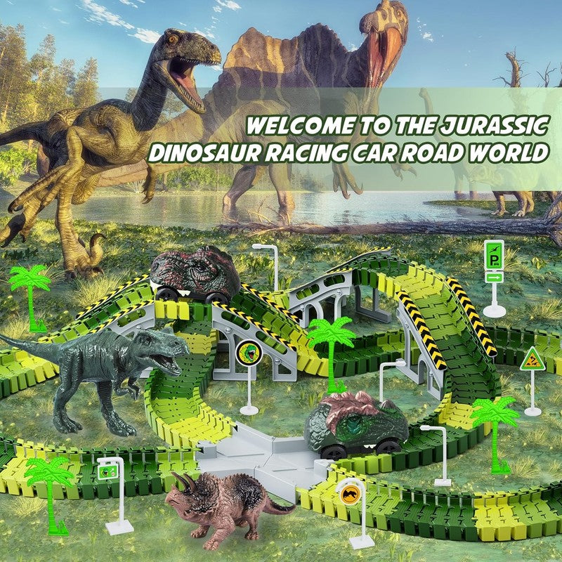 Dinosaur Toys,Create a Dinosaur World Road Race,Flexible Track Playset and 2 Pcs5