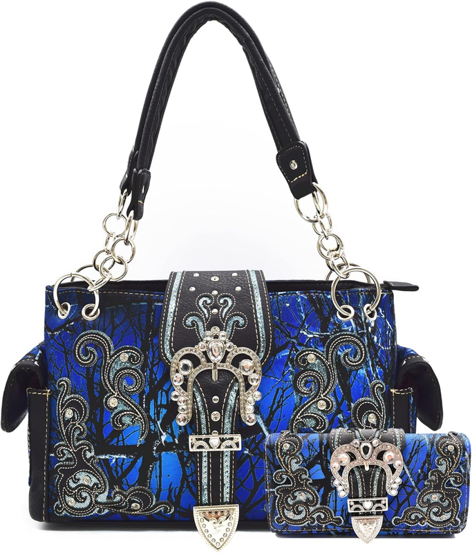 Camouflage Crown Buckle Western Floral Women Shoulder Bag Crossbody Set7