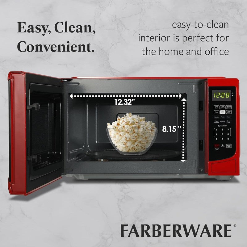 0.7 Cu Ft Countertop Microwave 700W Auto Cook Defrost Red4