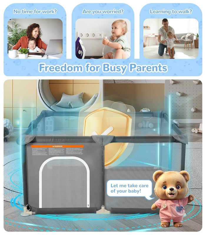 Safe Baby Playpen 48"x48" Indoor/Outdoor Activity Center with Gates - Grey2