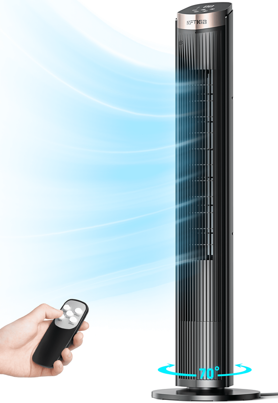 40 Inch Tower Fan for Home, 70° Oscillating Standing Floor Fan with Remote, 5 Sp0