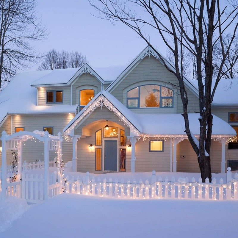 8.5 Ft 150 Clear Icicle Lights   White Wire, Indoor/Outdoor Christmas Icicle Lig3