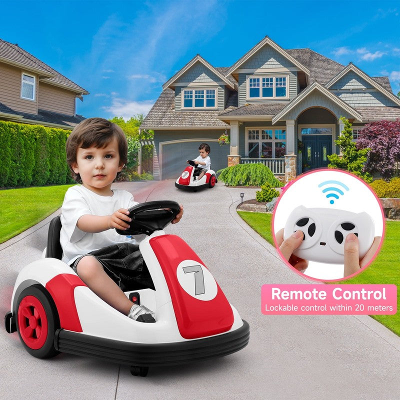 12V Red Toddler Bumper Car 2-Speed 360° Remote Control Ride-On for Kids 2-52