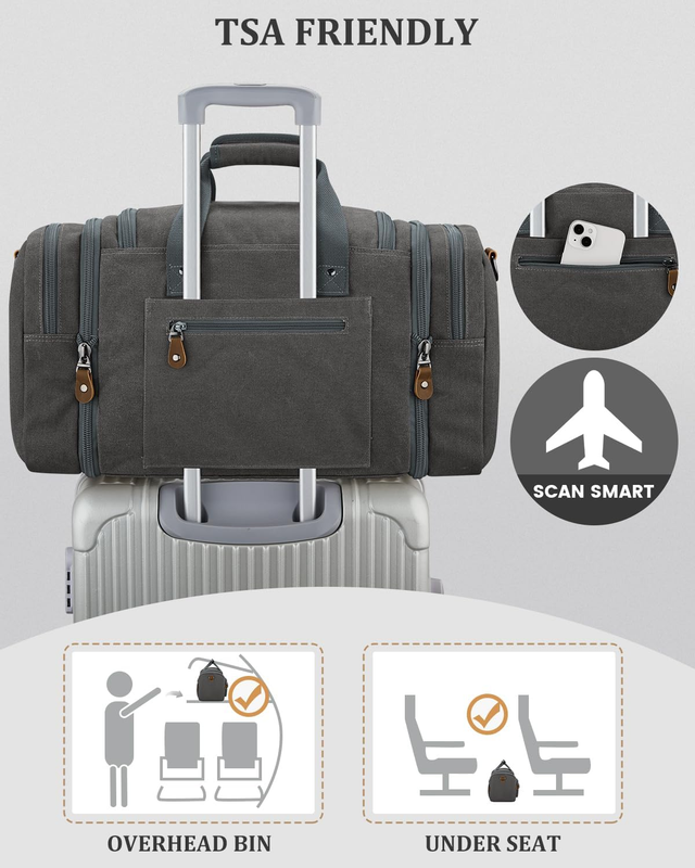 Canvas Duffle Bag for Travel, Expandable Water Resistant 50L Carry on Duffel Ove6
