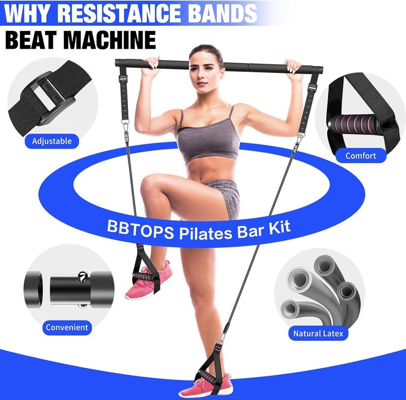 Pilates Bar Kit w/ Stackable Resistance Bands Full Body Home Gym Workout3