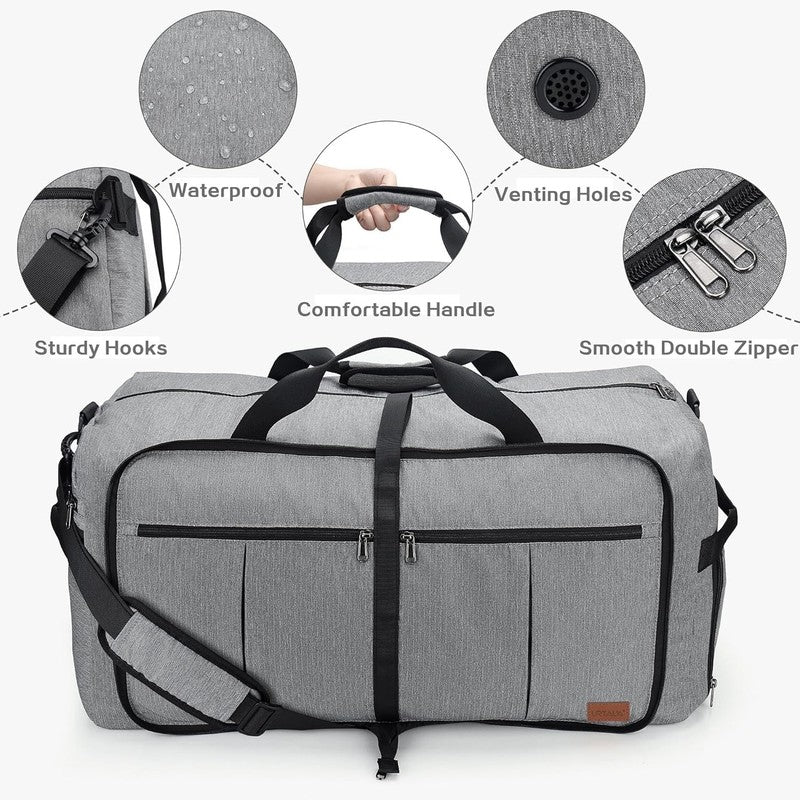 120L Large Travel Duffel Bag Foldable w/ Shoe Compartment Gray3