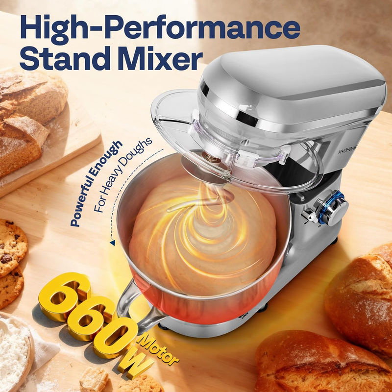 660W Stand Mixer 10 Speed 6Qt Tilt Head Kitchen Mixer with Attachments Silver1