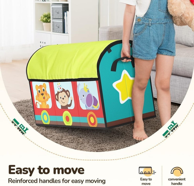 Kids Toy Storage Organizer Large Flip Top Toy Box Train Design Playroom3
