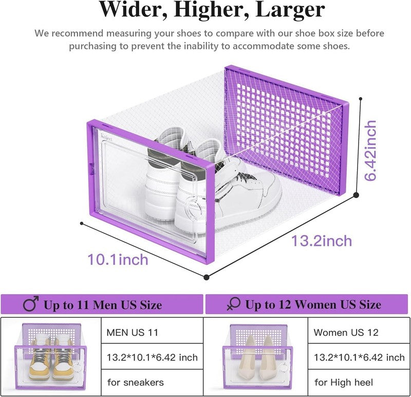 12 Pack X Large Clear Shoe Storage Boxes, Stackable Organizer Bins, Purple2