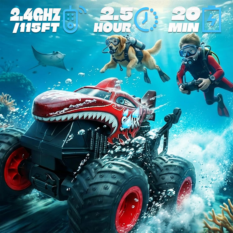 RC Monster Truck Toy Dinosaur Car 1:20 Scale Light Music 3° Spin Drift Red4